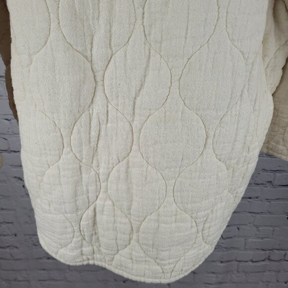 Zara Ivory Cream Quilted Cotton Buttoned Collarless Pockets Jacket Size Small S - Picture 13 of 16